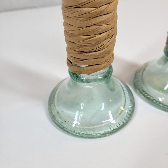 Vintage Glass Wrapped Twine Candlestick Holders Rustic Primitive Home Decor - Picture 3 of 12